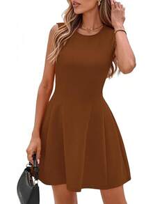 Summer Dresses Women 2025 Elegant Classy A Line Business Casual Work Graduation Cocktail Short Dress - màu nâu - Xem 3