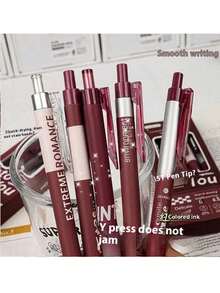 2 pezzi/Set Penne neutre in bordeaux rosso vintage con rilievo da 0,5 mm, Ritorno a scuola, Articoli di cartoleria, Forniture kawaii, Colori scolastici, Penne da scrittura, Regali bizzarri, Articoli economici, Decorazione cool (Confezionati)