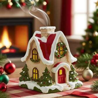 1pc Resin Christmas House Incense Burner With Tweezers (Incense Sticks Not Included), Christmas Decor, Suitable For Home, Living Room, Gift, Boxed Packaging Home Decor Christmas Decorations Room Decor, Christmas Gifts