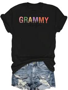 Camiseta GRAMMY para mujer y unisex, de verano, casual, transpirable, con cuello redondo, manga corta, estilo urbano y versátil, adecuada para adolescentes y adultos - Negro - Ver 1