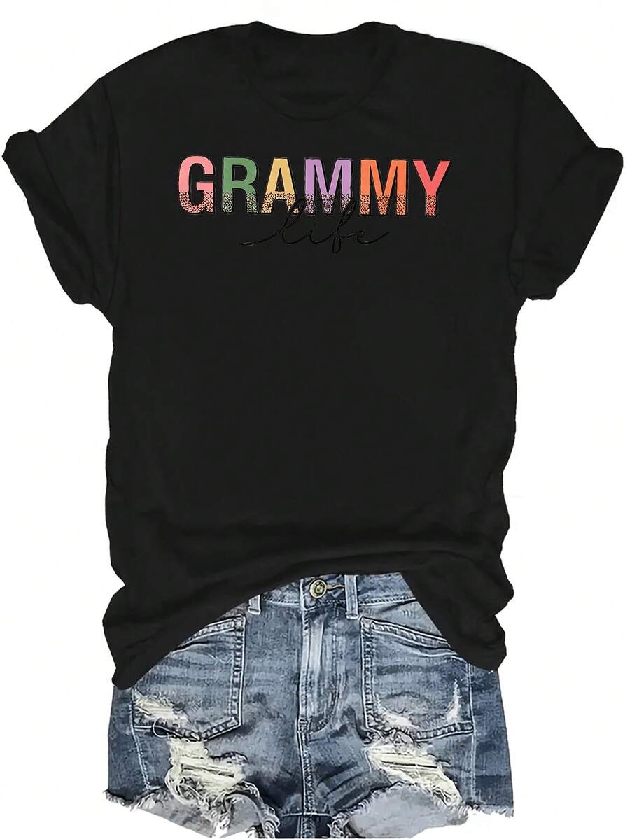 Camiseta GRAMMY para mujer y unisex, de verano, casual, transpirable, con cuello redondo, manga corta, estilo urbano y versátil, adecuada para adolescentes y adultos - Negro - Ver 1