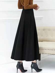Chân váy maxi đen dáng chữ A cạp cao, thời trang và đa năng, phong cách Hàn Quốc, phù hợp cho mùa thu/đông xuân. - màu đen - Xem 5