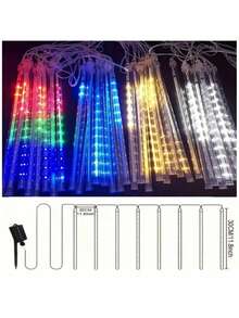 1 pieza Lámpara de meteor solar, lámpara de columna de meteor, lámpara dinámica descendente, 8 tubos 192 LED, decoración de jardín, decoración de casa, decoración de árbol para fiesta de boda y vacaciones, iluminación de jardín exterior para caminos, patio, yarda