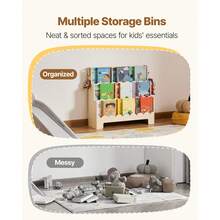 Montessori Bookshelf, 3-Tier Scalloped Kids Bookshelf, Front Facing Toddler Bookcase, Dual Hooks For Hanging Backpacks, Baby Bookshelf For Kids Room, Living Room, Entryway, Nursury, Preschool - Kệ gỗ 21-30 inch màu nâu nhạt - Xem 3