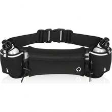 Cangurera Deportiva con Botella de Agua - Riñonera para Correr con 2 Botellas de Agua, Cinturon para Correr Regulable con Bolsillos de Auricular y Teléfono - Verde - Ver 8