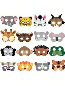 6pcs - Wild Jungle Animal Masks, Paper Jungle Zoo Cartoon Masks, Suitable For Jungle Animal Theme Birthday Party Decoration, Shower Party, Birthday Party Decoration, Wild Animal Masks And Cartoon Animal Masks. (Randomly Shipped) - Multicolor - View 4