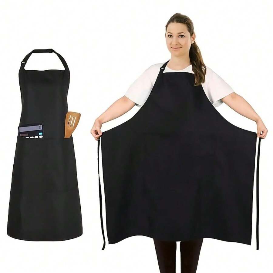 1pc Adjustable Pocket Kitchen Apron - Durable, Polyester Long Apron, Adjustable Size, With Cooking And Baking Pockets, Multipurpose Apron, Outdoor BBQ Apron, Suitable For Thanksgiving And Holiday Cooking, Meal Prep, Gatherings - Multicolor - View 1