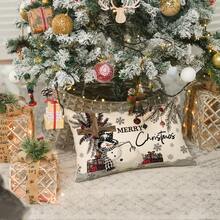 1 față de pernă cu imprimeu de Crăciun fericit, om de zăpadă și pin, imprimare pe o singură față, în stil rustic, asemănător inului, fără inserție de pernă, închidere cu fermoar, decor de casă de Crăciun și iarnă, potrivit pentru sufrageria sau dormitorul de sărbători, decorarea canapelei, decorul lenjeriei de pat