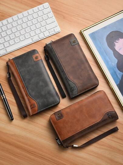 新款男士长款钱包，撞色设计，多卡位，大容量手机钱包，手拿包