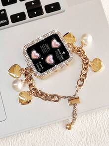 1 pieza Pulsera para Apple Watch, Pulsera de mujer con colgante de perla, compatible con Apple Watch 38/40/41/44/45/49/42mm, ajuste telescópico simple y conveniente, compatible con pulsera de acero inoxidable para Apple Watch S10 S9 S8 7 6 5 4 3 2 1 Ultra2/1