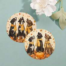 6 pièces/set ou 420 pièces/70 sets Dessous de verre imprimés avec chiots et citrouilles d'automne, 10 cm/2 mm d'épaisseur, avec fond en caoutchouc souple absorbant. Dessous de verre décoratifs en caoutchouc souple, convenant pour les tasses, la décoration de la cuisine et de la table à manger.