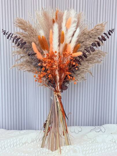 1 ramo mezclado con Gypsophila, cola de conejo, eucalipto, lavanda, etc. Ramo floral natural para jarrón, boda, ramo de novia, decoración del hogar/oficina, fiesta