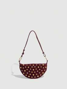 Steampunk Style Mushroom Rivet Shoulder Bag For Women - Burgundy - View 7