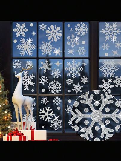 204pcs(8sheets)-Christmas Glitter Snowflake Window Clings: Shimmering Glass Decals For Festive Holiday Decor. Perfect For Home, Living Room, Bedroom, Storefront, Office, Or Any Commercial Space. Easy-Apply Wall Stickers For A Magical Winter Wonderland Atmosphere.Christmas Decorations, Wedding Scene Arrangements,Wedding,Room Decor,Home Decor,Christmas Decorations,Christmas Decor Home,Christmas Gifts, Christmas Decorations Home