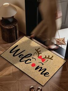 1 pieza Felpudo de bienvenida con diseño minimalista de ciervo sonriente navideño, estilo festivo para interiores y exteriores, antideslizante, lavable a máquina de fibra de poliéster, para cocina, comedor, pasillo, baño, dormitorio, exterior, entrada, decoración del hogar, decoración de habitación, todo el año - Amarillo - Ver 11