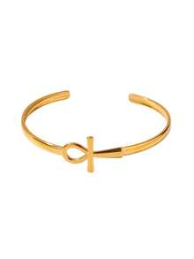 1 Peça Bracelete de Pulso Vintage Ankh Cross para Mulheres e Homens, Banhado a Ouro 18K em Aço Inoxidável, Bracelete Cruzado, Joia de Religião Egípcia