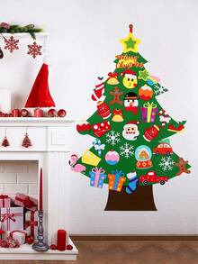 1Pc Christmas DIY Felt Christmas Tree Including Christmas Elements Ornament Wall Hanging Decoration,Non Woven Felt Tree,Christmas Decor,Xmas Decor,Christmas Gifts Christmas Decorations For Home,Christmas Party Favors,Xmas Party Supplies,Wall Decor,Door Decor,Room Decor,Window Decor,Winter Decorations,Ideal Christmas Gifts For Your Family,New Year Party Decor