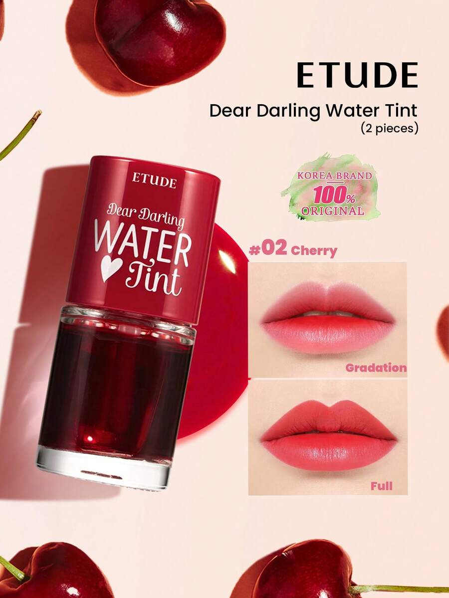 ETUDE Dear Darling Water Tint Two Packs 02 Cherry Lipstick , Bright Vivid Color Lip Tint With Moisturizing Pomegranate & Grapefruit Extract To Hydrate Your Lips, Korean Makeup, K-Beauty - Two pack 02 Cherry - 查看 1