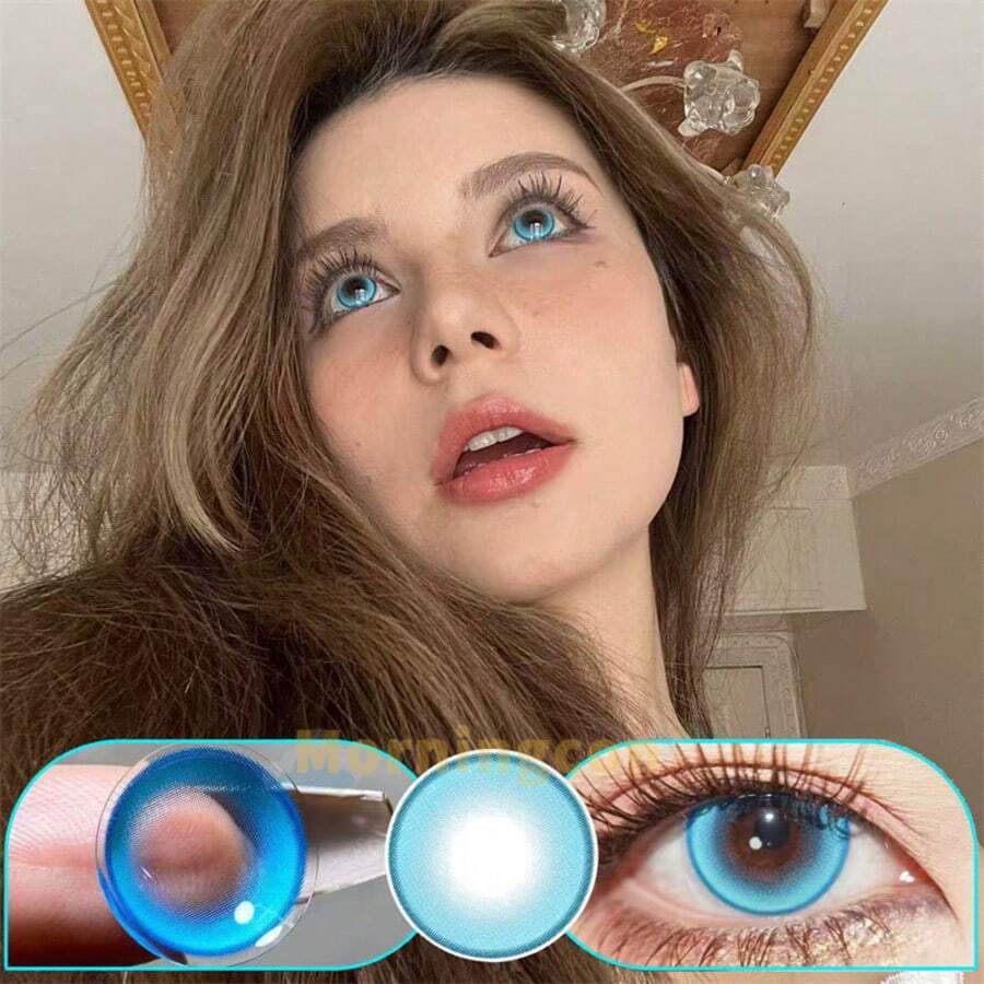 Alure blaue Kontaktlinsen mit kleinem Durchmesser, Kurzsichtigkeit, farbige natürliche Kontaktlinsen, 2 Stücke, Sommergeschenk für Mädchen, Augen Make-up, Jahresschönheit, Halloween Kostüm Cosplay