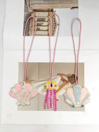 1 peça acessório decorativo feito à mão com contas de strass, concha, estrela do mar, melancia, morango para bolsas e malas Y2K