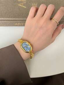 1 chiếc/bộ Đồng hồ Mabe hình oval thời trang màu vàng, đồng hồ thạch anh dây đeo cổ điển sang trọng dành cho nữ, thích hợp cho mùa tựu trường, quà tặng ngày lễ, Halloween, kỷ niệm. - Nhiều màu - Xem 6