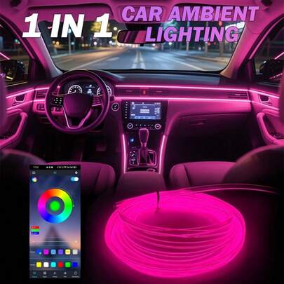 3m/118inch USB Interior Car Neon Light (Center Console + Dashboard) With Matching Armrest Storage Box, RGB LED Light Strip For Ambient Application Control, No Battery