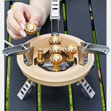 1 pieza Cabezal quemador de cobre de alta potencia para exterior, estufa de fuego feroz de 5 núcleos, estufa de gas de alta altitud de gas licuado de butano, estufa de gas portátil de camping de alta potencia (sin encendedor)