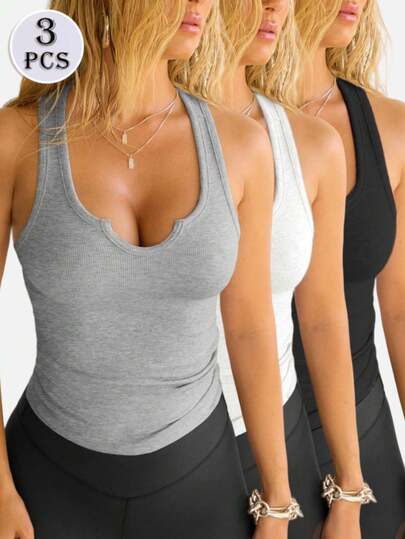 3 PCS Women Fashion Knit Tank Top,Y2K Solid Color Camisole ,Going Out Tops,Sexy V-Neck Wide Strap Cropped Camisole, Casual Skinny Crop Top,Soft Versatile Casual Layering Sport Tops, Fitted Sleeveless Undershirt,Sleeveless Yoga Fitness Slim Fit Basic,For All Seasons ,Autumn And Winter, Workout