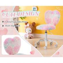 Chairus Faux Fur Study Desk Chair For Teenagers Height Adjustable Swivel Computer Chair Armless With Heart-Shaped Backrest - Pink - View 3