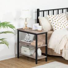 HOOBRO EBF14BZ01 Beistelltisch, Nachttisch mit 3 Ablagen, Sofatisch, Industriestil, Nachttisch, Schlafzimmer, Wohnzimmer, Küche, einfach zu montieren, Metallrahmen, Dunkelbraun