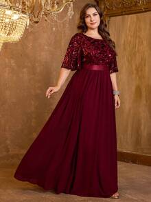 XUIBOL Váy dạ hội cổ chữ V chất liệu voan co giãn cao cấp, đính sequin lấp lánh, siêu ôm, cỡ lớn, thích hợp cho đêm hẹn hò, đám cưới, tiệc tùng, sinh nhật, kỷ niệm, cocktail, dạ tiệc trang trọng, khách dự tiệc cưới, tiệc độc thân, ngày lễ, mùa hè/thu - Màu Đỏ Sâu - Xem 7