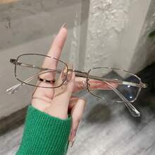 Minimalist Rectangular Personalized Artistic Style Frame Glasses, Korean-Style  Non-Prescription Lenses, Unisex Design. - Vàng - Xem 2
