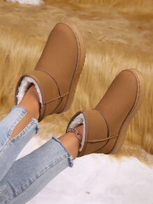 Women's Maillard Thermal Lined Thick Winter Snow Boots, Outdoor Slip-On Short Boots, Solid Color Thick Sole Casual Boots