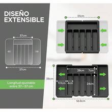 Organizador de cubiertos expandible  para cajón de cocina, bandeja con 8 divisores de plástico para artículos - Negro - Ver 2