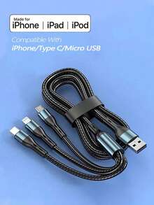 BinBoom Cable de carga multifuncional 3 en 1, cable de carga rápida con múltiples puertos USB e interfaces Lightning/Micro USB/Tipo C, adecuado para smartphones, tabletas y talla grande - Azul - Ver 6