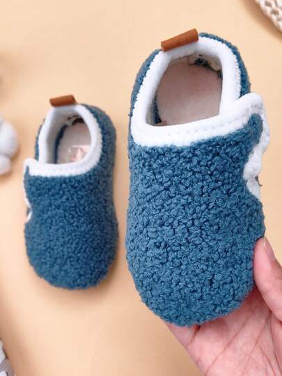Children's Indoor Soft Bottom Slippers, Boys' Solid Blue Lightweight Comfortable Warm House Shoes, Autumn/Winter