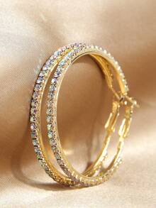 1pair Glamorous Iron Alloy Color Block Rhinestone Decor Hoop Earrings For Women For Daily Life