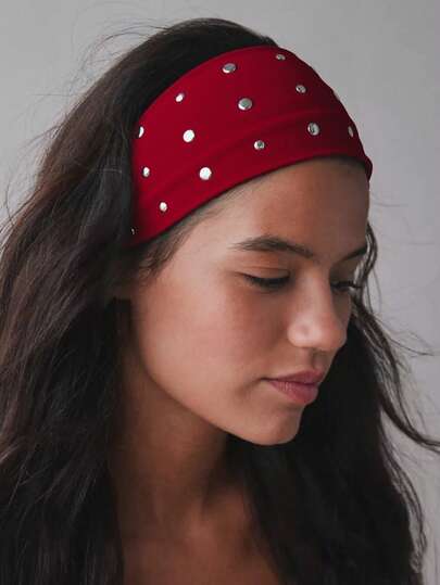 1pc Minimalist Casual Sports Style Women Headband, Solid Color Rivet Hair Band Fall Women Scarf Yoga Hair Accessories Autumn Women Bandana Workout Sweatband Running Hair Wrap Winter For Vacation Outfits Woman Gifts