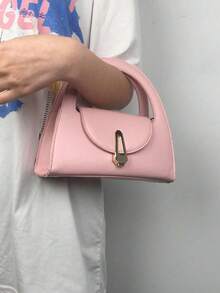 迷你方形包 PU 粉色手提包简约、可爱纯色便携、轻便适合女性、新手和白领人士、女孩、女士礼品包、工作、商务、通勤、办公室的完美选择 - 粉色 - 查看 2