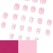 Short Press On Nails Square Fake Nails White Flower False Nails With Ombre Design Glue On Nails Pink Acrylic Nails Cute Full Cover Stick On Nails For Women Manicure 24Pcs - 漸層粉紅色 - 查看 4