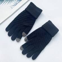 2025秋冬保暖纯色针织时尚加厚保暖内衬日常骑行滑雪触屏手套套装 - 彩色 - 查看 9