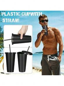 10/20/30/60 Pcs Black Reusable Plastic Cups With Straw And Lids,24oz Durable Cup Tumblers Iced Coffee Sippy Cup 710ml Large Bottle Travel Mug Party Bulk Cold Adults Parties Birthdays Housewarming Father's Day, Mother's Day Gifts - màu đen - Xem 4