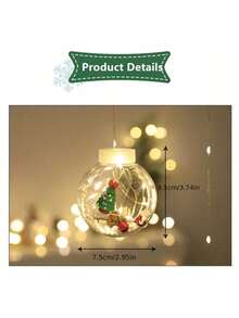 1 pièce Rideau lumineux de Noël à LED, boules de vœux, pendentifs Père Noël, bonhomme de neige, sapin de Noël, lumières de décoration de fenêtre, guirlandes lumineuses en fil de cuivre pour décoration de fête, convient pour l'intérieur/extérieur, cours, mariages, vacances, camping, maisons, jardins, Noël, décoration de fête (piles non incluses)