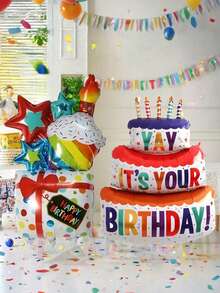 1 个巨型气球生日蛋糕形状气球派对装饰气球适用于生日、派对装饰、家居装饰、摄影道具、礼物 - 多色 - 查看 14