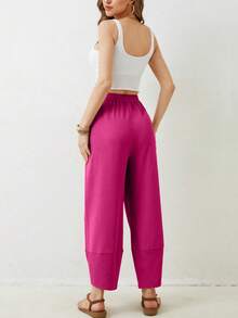 Womens Baggy Wide Leg Pants Casual Elastic Waisted Loose Palazzo Harem Pants With Pockets - 玫紅色 - 查看 3