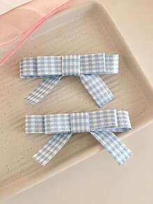 2pcs Plaid Bow Cute Hair Clips, Minimalist Fashion Casual Daily Wear, Bows, Hair Accessories