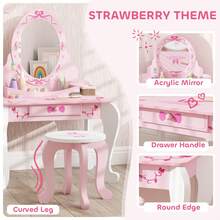 AIYAPLAY Kids Dressing Table Set, Two-Piece Kids Vanity Table With Stool, Mirror, Drawer, Desktop Storage, Ballet Theme, Girls Makeup Desk, Chair, Pink - Pink - View 6