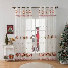 1pc Christmas American Style Santa Claus Embroidered Sheer Curtain Decor - Multicolor - View 7