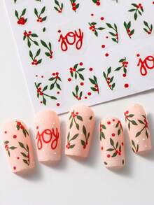2pcs Christmas Nails Art Stickers Green Holly Vine Red JOY Xmas Nails Decals For Winter Nail Art Decoration, Self Adhesive New Year Nail Supplies For Women And Girls - Multicolor - View 4