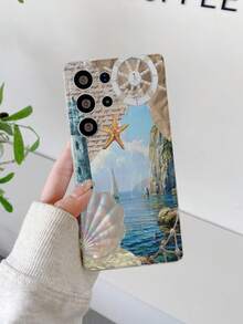 1pc Creative Sea Wave Shell & Starfish Letter Pattern Anti-Fingerprint Transparent TPU Soft Phone Case With Camera Lens Protection, Compatible With Apple, Nothing, Pixel, INFINIX, Redmi - Multicolor - View 1